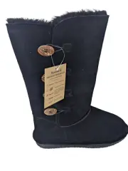 BEARPAW WOMEN'S LORI SHEEPSKIN TALL BOOTS SUEDE LEATHER US 11 BLACK