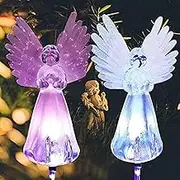 2 Pack Solar Angel Lights, Solar Powered Garden Stake Lights, Multi-Color Changing Angel Decorative Lights for Cemetery Grave Yard Patio Outdoor Decoration Memorial Gifts