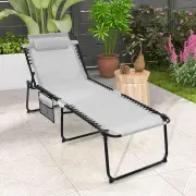 CostwayPatio Folding Chaise Lounge Oversized Portable Lay Flat Reclining Chair-Grey-L