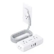 Flat Extension Cord 6 feet, Flat Plug Power Strip, 4 Widely Outlets with 3 USB