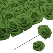25pcs Foam Roses Artificial Flower Fake Roses with Stems, Deep Green