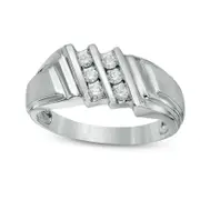 Men's 0.25 CT. T.W. Natural Diamond Slanted Double Row Stepped Shank Ring in Solid 10K White Gold