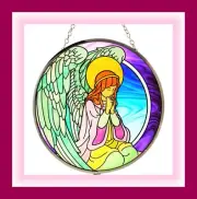 ANGEL SUNCATCHER, 6 Inch Stained Glass SUNCATCHER With Winged Angel and HALO