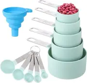 10-Piece Measuring Cups & Spoons Set - Nesting, Stainless Steel Handles, Lake Bl