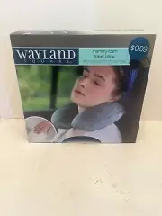 WAYLAND SQUARE MEMORY FOAM TRAVEL PILLOW SLATE BLUE FRONT SNAP - NEW IN BOX