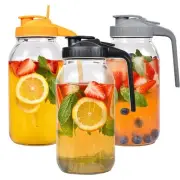 3 Pack 64oz Glass Mason Jar Pitcher with Airtight Lid and Handle – Wide Mouth...