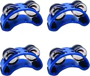 4 pcs Foot Tambourine Percussion Musical Instrument Foot Drum set with Metal Jingle Bell for Guitar Drum Accessory Instrument (Blue)