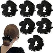 6 PCS Black Velvet Sparkly Diamante Hair Scrunchie,Diamante Hair Scrunchie for Women Girls