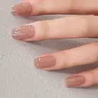 Press on Nails Fake Nials French Short Square Nude Pearlescent False Nails