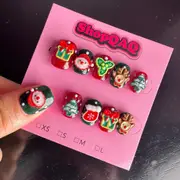 Handcrafted Christmas Press-On Nails - Short Festive Snowman & Reindeer Removable Nail Art