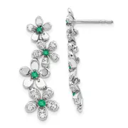 Solid 14k White Gold Simulated CZ & Emerald Earrings