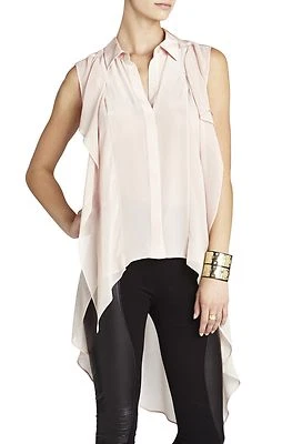 NEW BCBG MAXAZRIA BARE PINK KALEY SILK CASCADE BACK BUTTON BID1Q309/M337W TOP XS