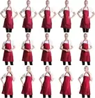 Total 15 PCS Deep Red Plain Deep Red Bib Apron for Women Men Adult with 2 Front