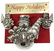 Christmas Vintage Holiday Snowmen Set Brooch Pendant earrings Fashion 2242