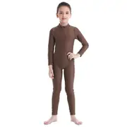 Children Girls Long Sleeve Dance Gymnastic Leotard Unitard Full Length Bodysuit Costume Dance Wear brown 7-8 Years