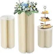 3 Pcs Cylinder Pedestal Stand, 11/15/19" Cylinder Stands for Party, White Cylinder Stand for Party Reusable Cake Pedestal Stand Foldable Cake Table Stand for Wedding, Christmas