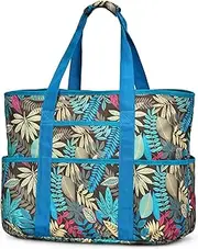[Becokan] Beach Bags for Women, Large Beach Tote Bag with Zipper Pockets Beach Bag Waterproof Sandproof Travel Nurse Tote Bag