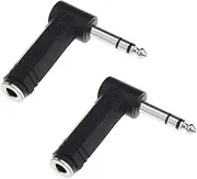 VGOL 2PCS 1/4 Inch 6.35mm Right Angle Stereo Male Plug to 1/4 Inch 6.35mm Stereo Female Jack Audio Adapter for Electric Guitar Mixer Loudspeaker KTV Equipment