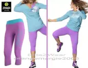 ZUMBA Galaxy Capri Leggings+Boat Neck Off-Shoulder Silver Metallic Top FREE SHIP