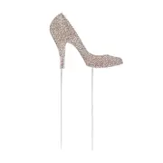 Winomo 1pc High-heeled Shoes Cake Topper Glitter Alloy Rhinestone Birthday Party Cake Pick Food Decoration Supplies (Gold) Golden 17.90X9.70X0.30CM