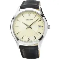 在飛比找momo購物網優惠-【SEIKO 精工】精工藍寶石石英皮帶男錶-香檳銀(SUR4