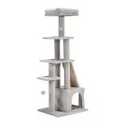 Petzly Cat Tree Tower Scratching Post Scratcher Condo House Bed 125cm Grey