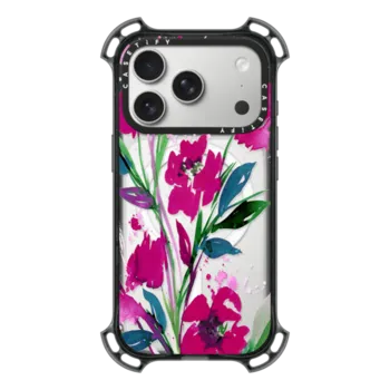 iPhone 17 Pro Bounce Case MagSafe Compatible POCKETFUL OF POSIES Magenta Pink Teal Green, Floral Watercolor Painting Flowers Colorful Art Girly Pretty Spring Summer Garden Whimsical Fuchsia Bold Transparent Chic Lovely Design