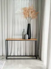 Mango Wood Console Table With Black Metal Legs Nightstand Storage
