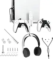 Wall Mount Bracket Compatible with PS5, Shelf Mount with Controller and Headset Holder,Controller Charging Cable,Accessories for PlayStation 5 (Disc & Digital) (for PS5 White)