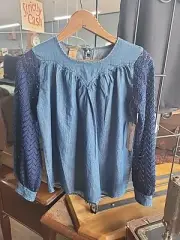Wrangler Western Girls Peasant Shirt Denim New Large