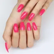 BALLERINA *SMITTEN* Full Cover Red Pink Press On Coffin 24 Nail Tips + Glue!