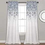 Lush Decor Weeping Flower Light Filtering Window Curtain Panels, Pair, 52" W x 84" L + 2" Header, Navy & Blue - Charming Modern Floral Curtains for Living Room, Dining Room, & Bedroom