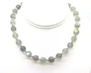 Large 10mm Labradorite Necklace, Green Blue Yellow Rainbow Color Flash Choker