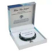 Crystal Carvings by Bramble Bay Tree of Life Duo Bracelet Set Blue Sky Jasper Rhodium