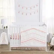 Sweet Jojo Designs Boho Bohemian Baby Girl Nursery Crib Bedding Set - 4 Pieces - Blush Pink and White Farmhouse Shabby Chic Designer Modern Minimalist Tuft Tufted Tassel Fringe Macrame Cotton