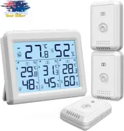 Digital Thermometer Hygrometer w/ 3 Wireless Sensors Backlit LCD for Home Office