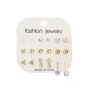 Veile Studios 9 Pairs Of Creative Zircon Nail Set Alloy Jewelry Gold Earrings