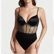 Rhinestone Corset Hollow Splice Bodysuit Women's Shapewear One-Piece Bodysuit