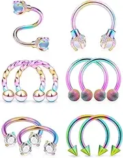 [Cisyozi] 16G Surgical Steel Lip Rings Clear Diamond CZ Labret Studs Tragus Horseshoe Ring Helix Hoop Earring Body Jewelry Piercing Retainer for Women Men 8mm