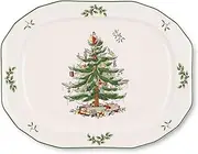 [Spode] Christmas Tree Sculpted Octagonal Platter - 14-Inch Holiday Serving Platter for Meats, Cheeses, and Desserts - Dishwasher and Microwave Safe Christmas Dinnerware with Iconic Tree Design