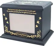 Handcrafted Solid Wood Cremation Urn for Adult Human Ashes Male or Female- Funeral Memorial Urns with Photo Frame Box Casket Beautiful Personalized (Black, L, Tree)