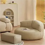 Bean Bag Chair Large Lazy Sofa Faux Leather with Filling Corner Pouf Ottoman Tatami Single for Adults Sofa Balcony Bedroom Living Room Floor Seating Lounge Relaxing (White,with Stool)