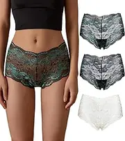 [SHARICCA] Lace Boyshort Underwear for Women Sexy Cheeky Boy Shorts Panties Soft V-shape Boxers Briefs Pack