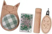 yuksok Sewing Needle Pins Cushion Pins Kit Needle Holder Wood Compact Household Anti Lost Cross Stitch Embroidery DIY Sewing Craft, Fox Shaped