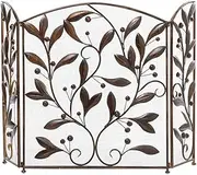 Fireplace Screen Guard, 3 Panel Fireplace Screen Guard, Wrought Iron Fire Spark Guard with Stainless Steel Fine Mesh, Fireguard for Fireplace and Stove (Color : Red Copper Color)