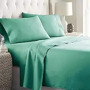 2000TC ForZzz Ultra-Soft All AU Size 4 Pieces Flat Fitted Bed Sheet Set/AU Queen Size Ice Blue/Luxury Bedding Sheets/Breathable deep Pocket Beding Set/Wrinkle & Fade Resistant