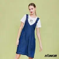 在飛比找momo購物網優惠-【HONOR 山形屋】品牌標誌前後雙口袋兩件式牛仔吊帶裙