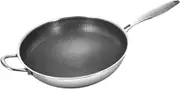 MOLUCKFU Stainless Steel Honeycomb Wok Non Stick Household Frying Pan with Double Handles Traditional Design for Gas Stove Easy to Clean Rapid Heat Conduction Cookware