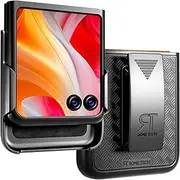 [Rome Tech] Belt Clip Holster Case for Motorola RAZR+ Plus 2024 / Moto Razr 50 Ultra Grip Textured Rugged Razor Plus 2024 Phone Case Belt Clip Cover - Black