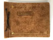 Vtg NOS BROWN SUEDE PHOTOGRAPH ALBUM With GILT GOLD BLACK PAPER Pages NO PHOTOS